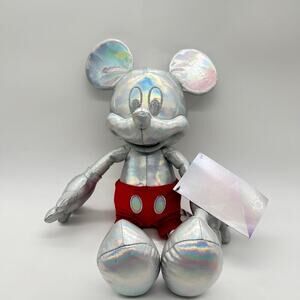 Disney Parks 100th Anniversary Mickey Mouse Silver Platinum‎ Plush Toy New